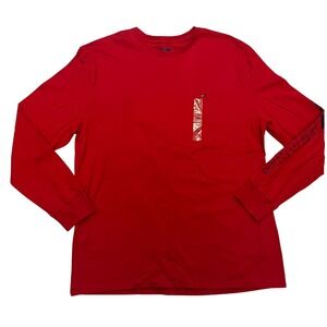 Tommy Jeans Long Sleeve Red Shirt Men's XL Logo Sleeve Pocket Tee NWT